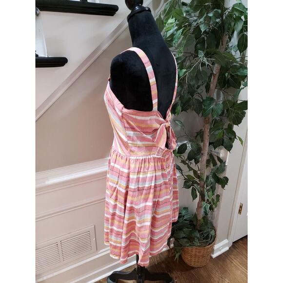 My Michelle Womens Pink Striped Linen Sweetheart Neck Sleeveless Tank Dress L - Picture 6 of 15